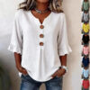 Summer Ruffled-Sleeve Top Loose Casual V-Neck Buttons Short-sleeved Shirts Women's Clothing