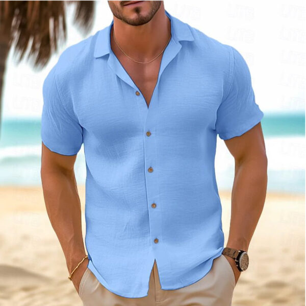 Men's Short-Sleeved Button-Down Shirt Summer Slim-Fit Lapel Shirts Casual Beachwear Clothing