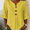 Summer Ruffled-Sleeve Top Loose Casual V-Neck Buttons Short-sleeved Shirts Women's Clothing