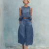 Ruffled Suits Summer Round Neck Sleeveless Top And Loose Wide-leg Pants Casual Fashion Straight Trouser Set