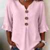 Summer Ruffled-Sleeve Top Loose Casual V-Neck Buttons Short-sleeved Shirts Women's Clothing