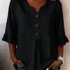 Summer Ruffled-Sleeve Top Loose Casual V-Neck Buttons Short-sleeved Shirts Women's Clothing