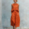 Ruffled Suits Summer Round Neck Sleeveless Top And Loose Wide-leg Pants Casual Fashion Straight Trouser Set