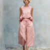 Ruffled Suits Summer Round Neck Sleeveless Top And Loose Wide-leg Pants Casual Fashion Straight Trouser Set