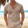 Men's Short-Sleeved Button-Down Shirt Summer Slim-Fit Lapel Shirts Casual Beachwear Clothing