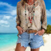 Long Sleeve Knitted Blouse Beach Pullover Tops