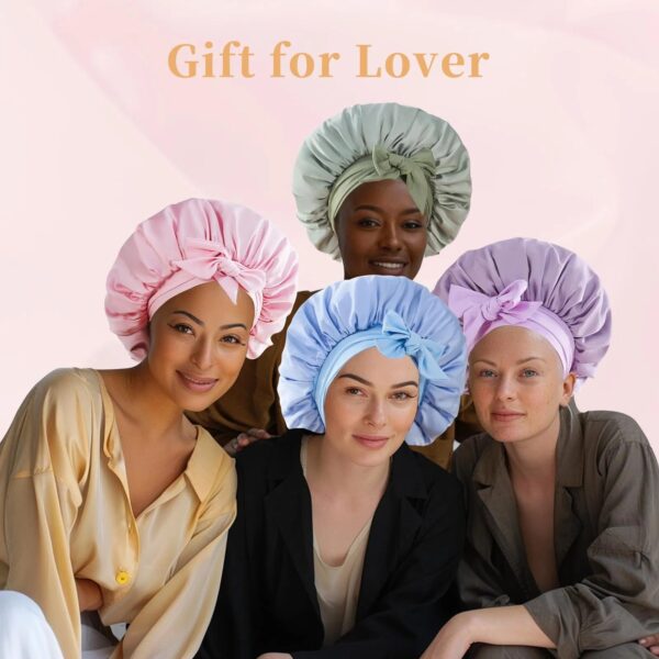 0550f491-51e4-41b0-9826-845e37232f35.jpg Gorro de seda para dormir para mujeres, gorro de satén para dormir para cabello ondulado, rizado y natural para mujeres y hombres - Rosa