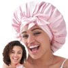 70703da5-8cb9-4552-931d-3cb12bab0a9a.jpg Gorro de seda para dormir para mujeres, gorro de satén para dormir para cabello ondulado, rizado y natural para mujeres y hombres - Rosa