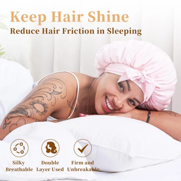 c86cde1c-1b46-4cef-b916-2c091a1f5489.jpg Gorro de seda para dormir para mujeres, gorro de satén para dormir para cabello ondulado, rizado y natural para mujeres y hombres - Rosa